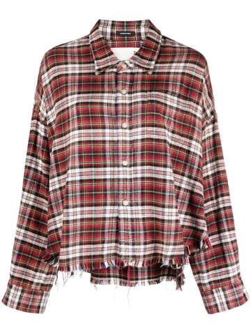 r13 frayed plaid-check cotton shirt - red