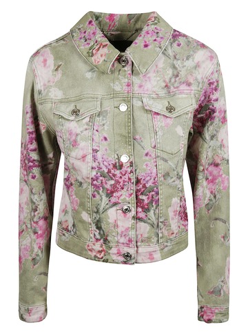 Blumarine Floral Print Denim Jacket in fuchsia