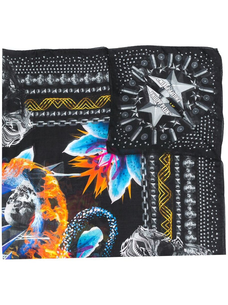 Philipp Plein mixed-print scarf in black