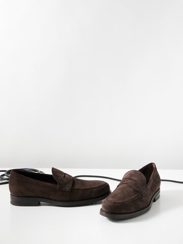 tod's - gommino suede loafers - mens - dark brown