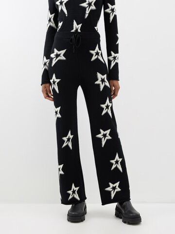 perfect moment - whistler star-intarsia merino wide-leg track pants - womens - black white