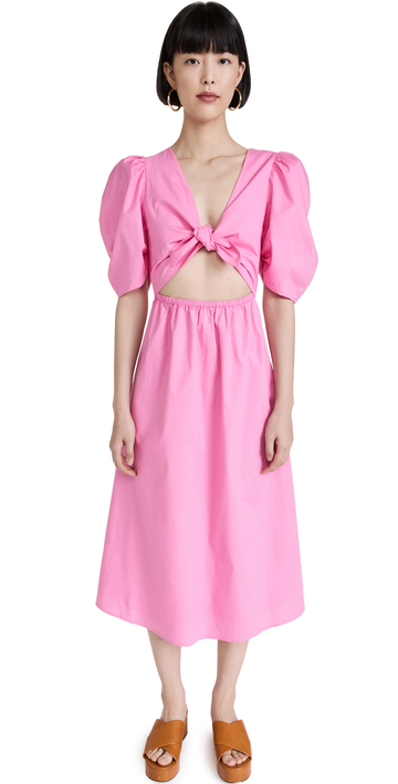 WAYF Peggy Twist Cut-Out Midi Dress in pink