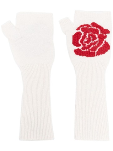 barrie rose-embroidered fingerless gloves - white