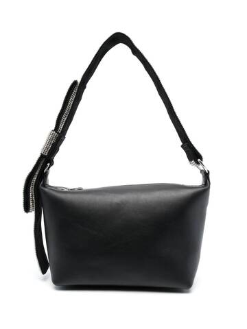 kara crystal bow leather shoulder bag - black