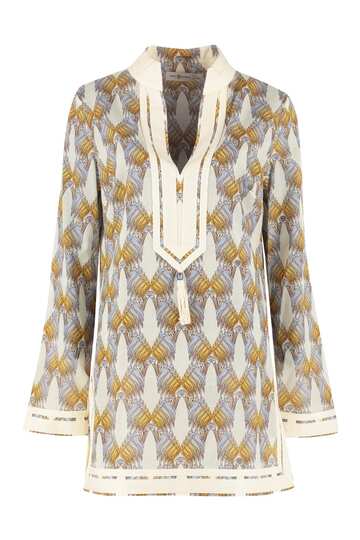 Tory Burch Tory Printed Cotton Tunic-top in beige