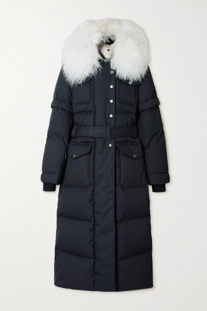 Chloé Chloé - + Fusalp Belted Shearling-trimmed Quilted Down Ski Coat - Blue