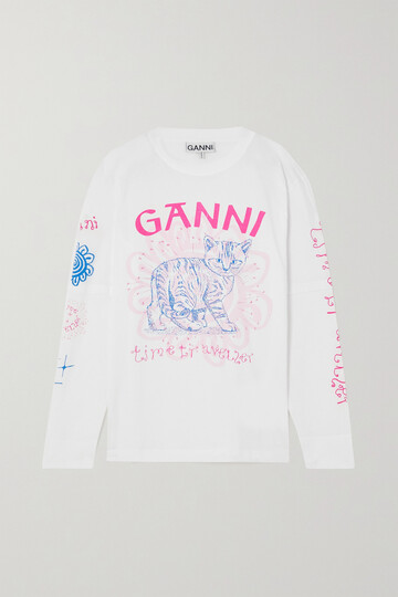 ganni - printed cotton-jersey t-shirt - white