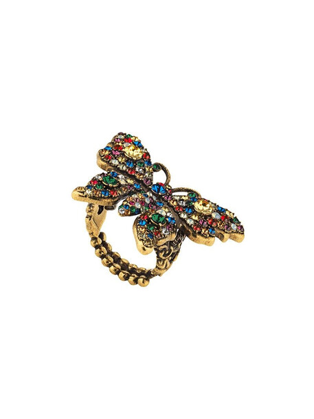 Gucci Crystal studded butterfly ring in gold