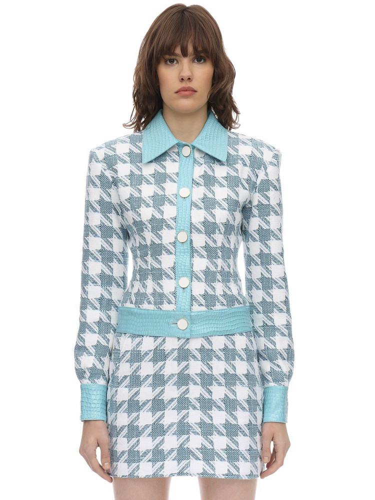 ROWEN ROSE Checked Cotton Tweed Jacket in blue