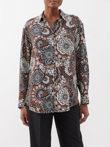 matteau - floral-print organic-silk crepe de chine shirt - womens - brown multi