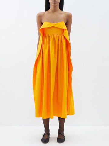 cecilie bahnsen - susa ruffled cotton midi dress - womens - orange