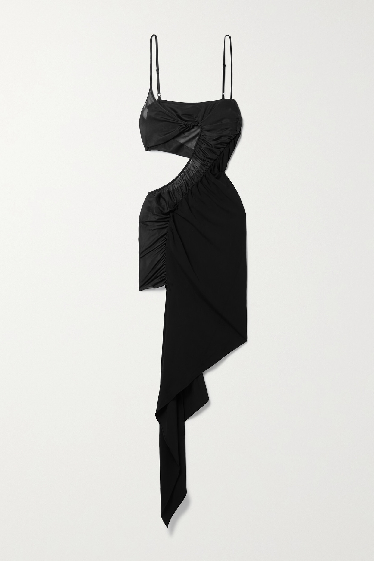 Mugler - Asymmetric Cutout Tulle-trimmed Stretch-jersey Mini Dress - Black