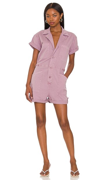 PISTOLA Parker Short Sleeve Romper in Lavender in lilac