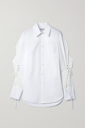 monse - lace-up cotton-blend poplin shirt - white