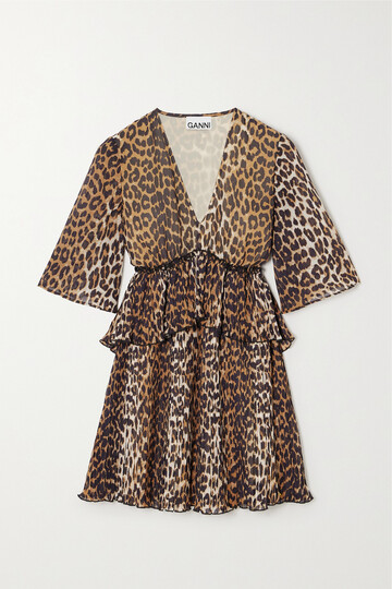 ganni - pleated leopard-print recycled-georgette mini dress - animal print