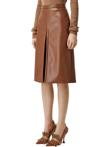 BURBERRY High Waist Faux Leather Midi Skirt in brown
