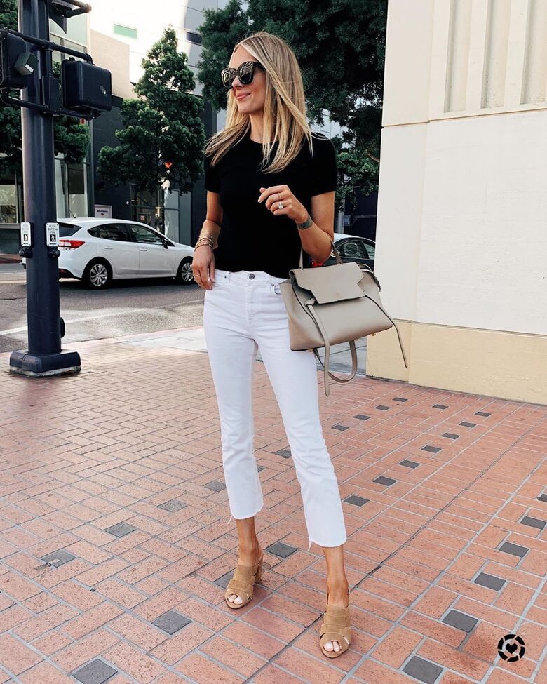 jeans white jeans cropped jeans t-shirt white t-shirt sandals