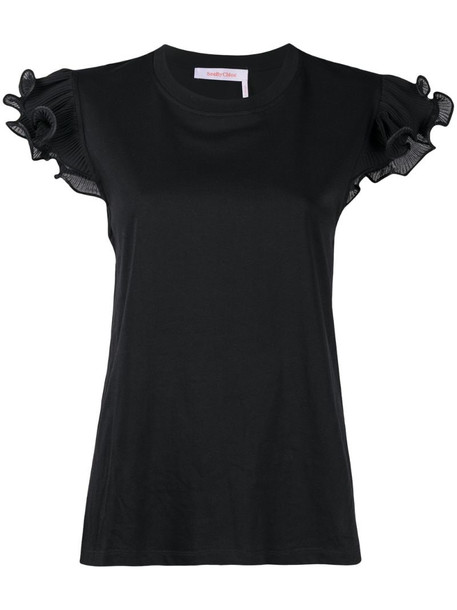 See by Chloé ruffle-trim fitted T-shirt in black