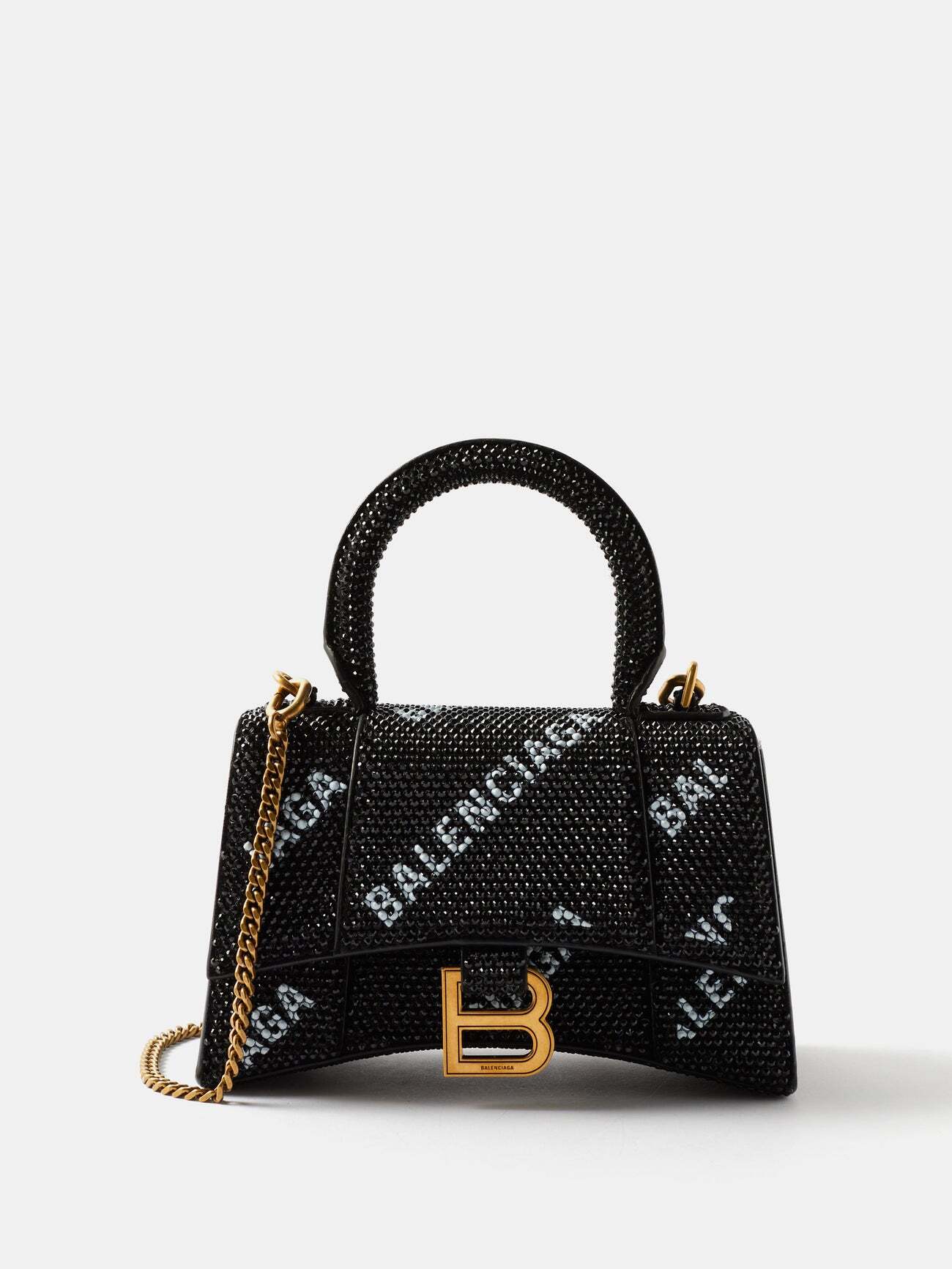 Balenciaga - Hourglass Xs Crystal-embellished Handbag - Womens - Black White