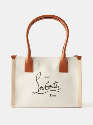 christian louboutin - nastroloubi small leather-trim canvas tote bag - womens - natural