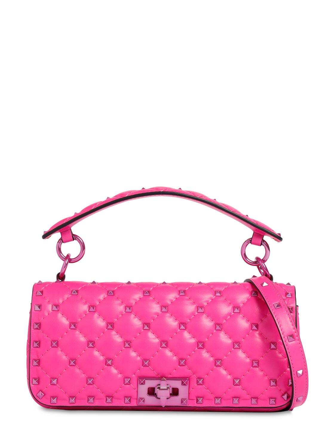 VALENTINO GARAVANI Small Rockstud Leather Shoulder Bag in pink