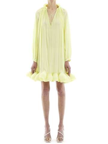 lanvin pleated mini dress w/ ruffles in yellow