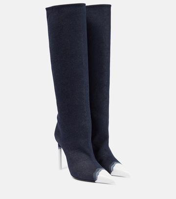 tom ford bleached denim knee-high boots in blue