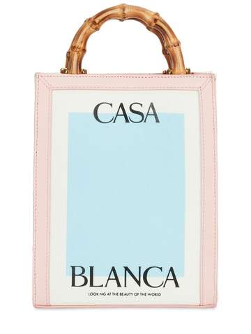 CASABLANCA Mini Casa Printed Canvas & Leather Bag in blue / pink / white