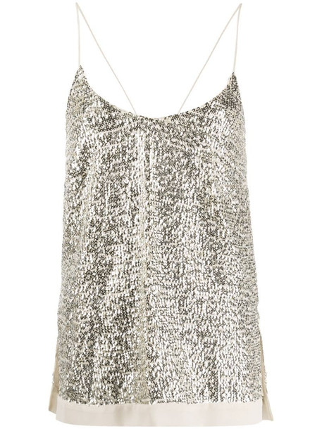 Semicouture sequin embellished top in neutrals