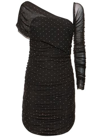 rotate asymmetric mesh mini dress in black
