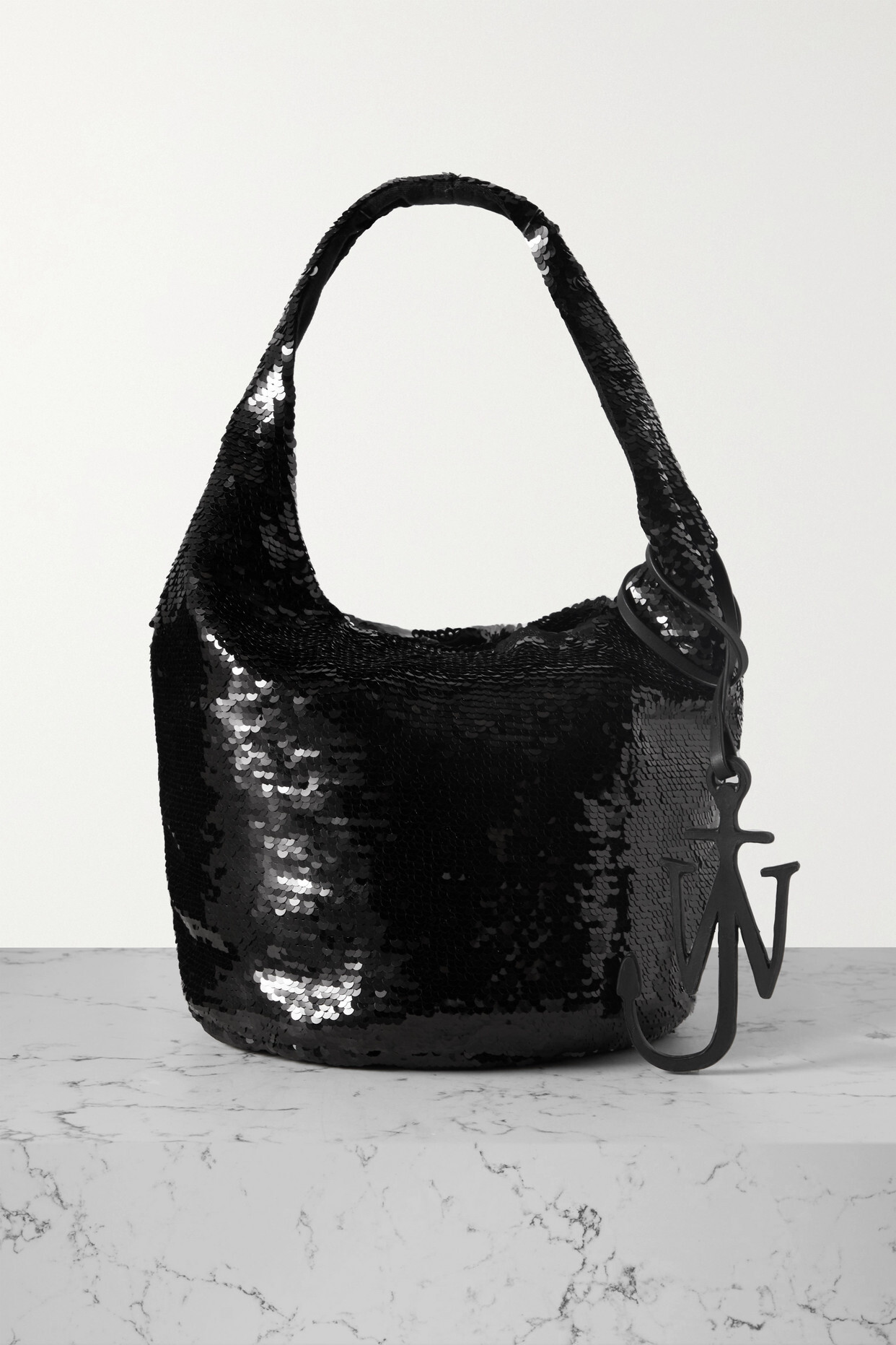 JW Anderson - Mini Leather-trimmed Sequined Jersey Tote - Black