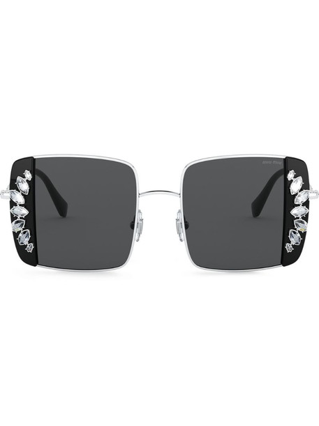 Miu Miu Eyewear Noir crystal-embellished square-frame sunglasses in black