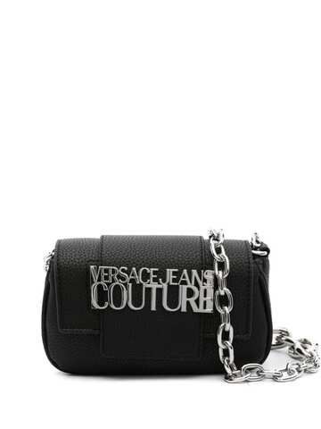versace jeans couture logo-plaque chain-strap shoulder bag - black