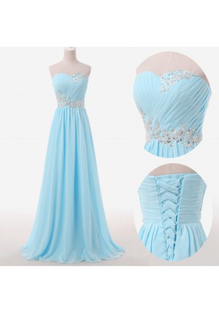 baby blue sweetheart neckline dress