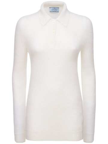 PRADA Mohair Blend Knit Polo Neck Sweater in white
