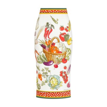 Dolce & Gabbana Vegetable-print charmeuse calf-length skirt