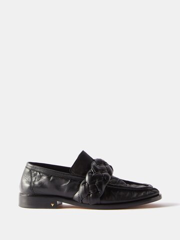 bottega veneta - astaire intrecciato-strap leather loafers - womens - black