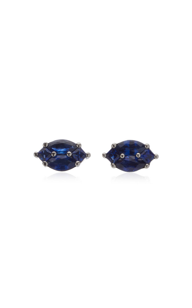 Nam Cho Invisible Sapphire 18K White Gold Earrings in blue