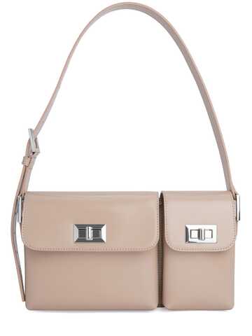 by far billy semi patent leather shoulder bag in taupe