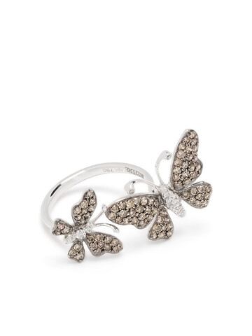 Stefere 18kt white gold diamond butterfly ring in silver