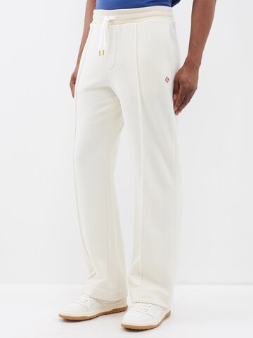 casablanca - logo-embroidered cashmere-blend track pants - mens - cream
