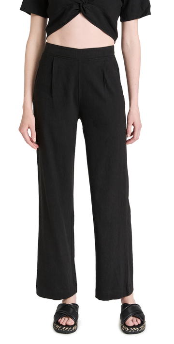 MONROW Pleated Linen Pants in black