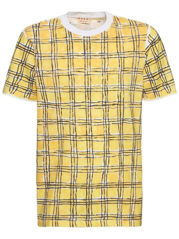 marni check organic cotton knit t-shirt in yellow