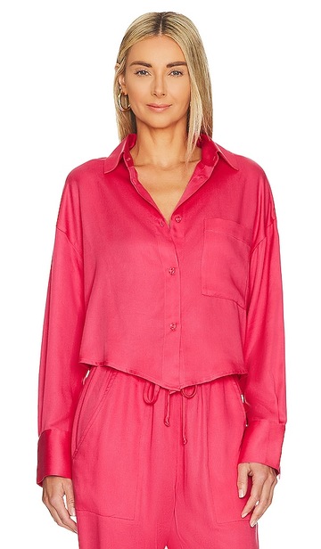 LNA Wasson Cropped Button Up Top in Fuchsia in pink