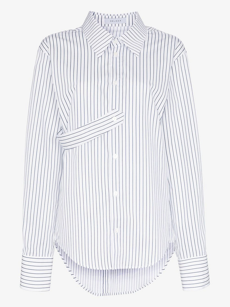 Delada split back stripe shirt in white