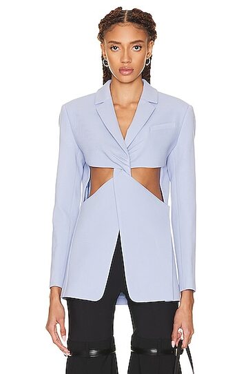 coperni twisted cut out jacket in baby blue in lavender