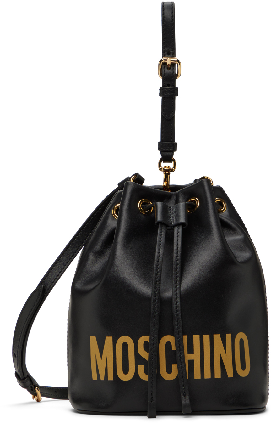 Moschino Black Logo Bucket Bag in print