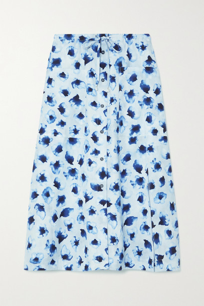 ALTUZARRA - Tandy Floral-print Cotton-poplin Midi Skirt - Blue