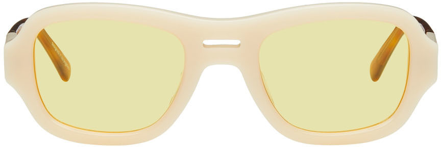BONNIE CLYDE Beige & Yellow Maniac Sunglasses in cream