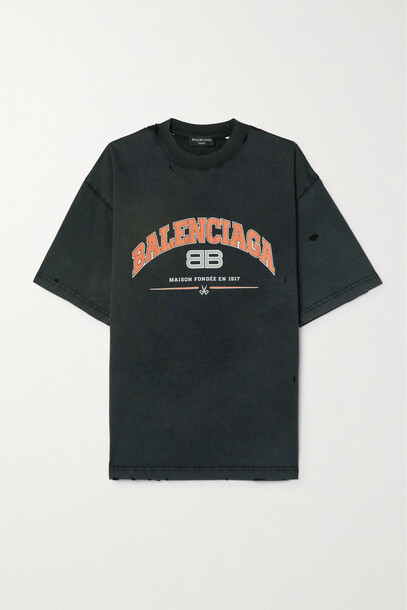 Balenciaga - Distressed Printed Cotton-jersey T-shirt - Black